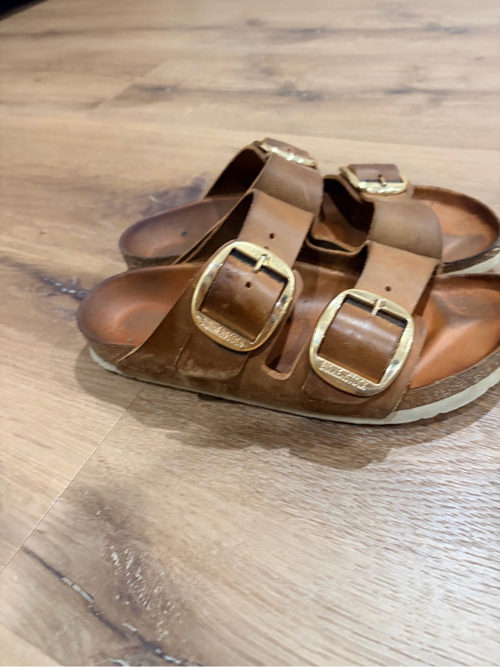 Birkenstock Brown Double-Buckle Leather Slide Sandals - Picture 4 of 5